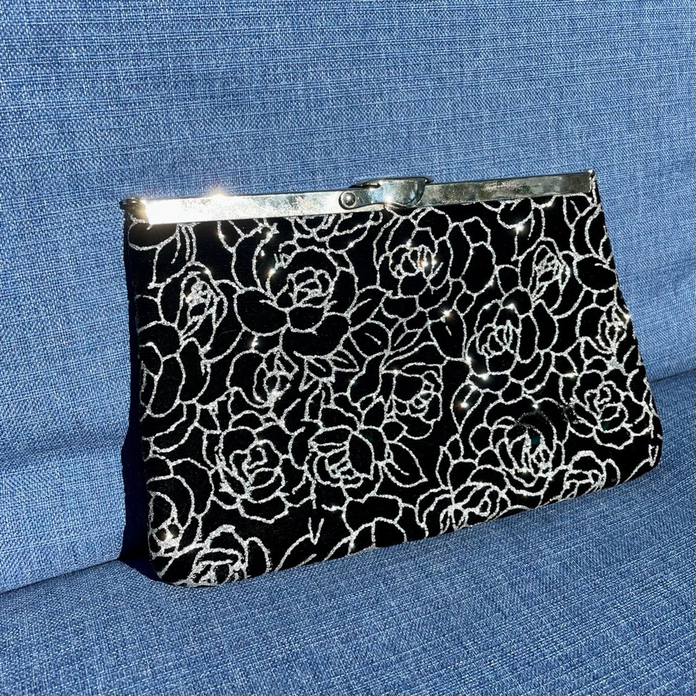 Y2K Black Velvet Silver Glitter  Evening Bag
